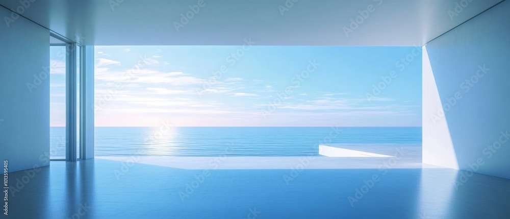 Poster a large open space with a view of the ocean