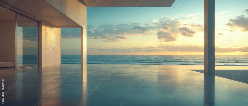 Poster a large house with a pool and a view of the ocean