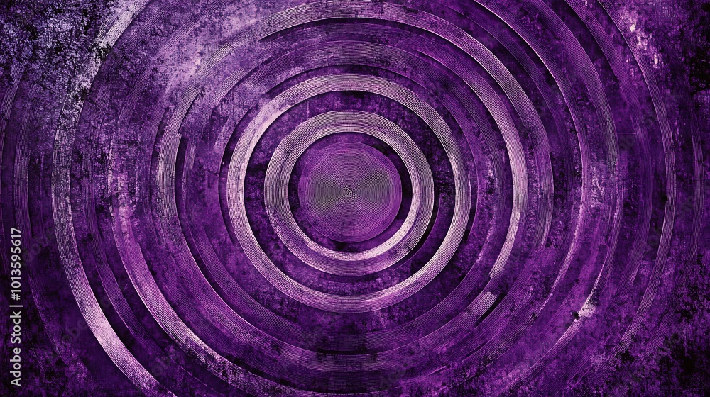 Poster Abstract purple background with concentric circles and grunge texture.