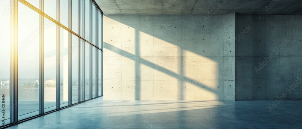 Poster a large, empty room with a large window that lets in a lot of light