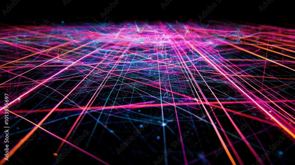 Poster abstract intersecting lines of light in vibrant colors