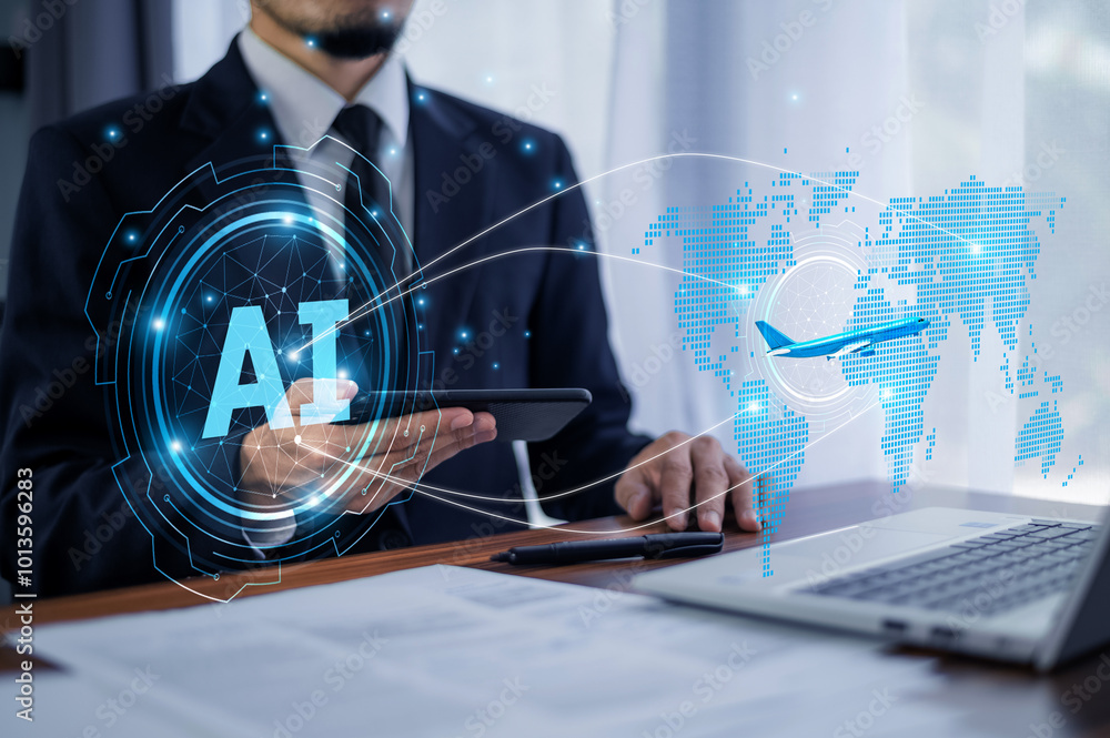 Poster business use ai technology for logistic management to distribute products to consumers in various re