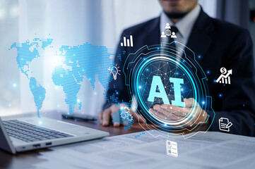 Investor use AI technology and machine learning software to analyze business investments in global markets, identifying trends and opportunities for higher returns. AI trading, AI technology