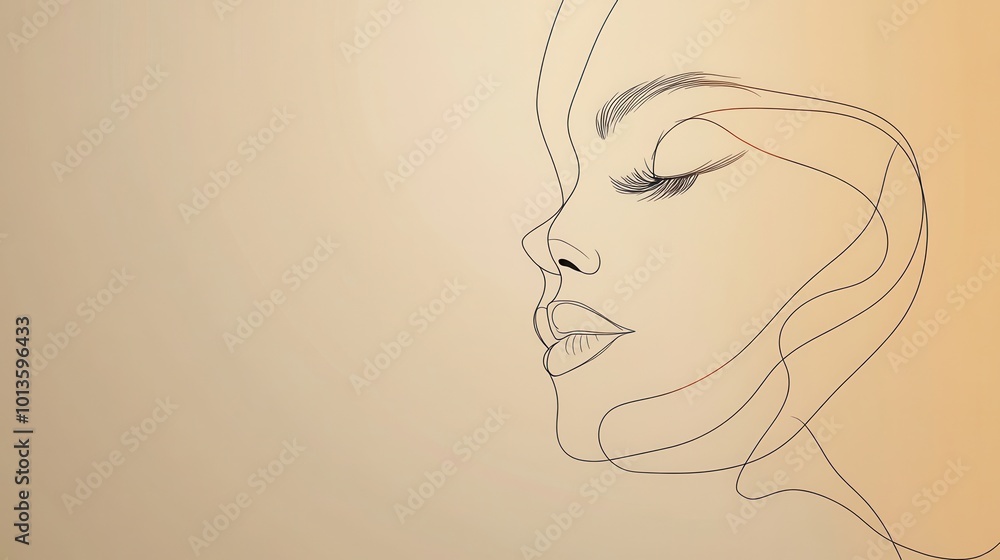 Aufkleber an elegant representation of a female face outlined with flowing lines, embracing a calm expression 