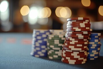 Casino Chips Stacked on Table