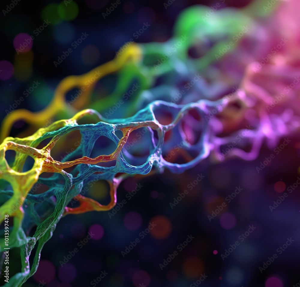 Poster vibrant interconnected neural network of glowing digital cells abstract futuristic and psychedelic 3