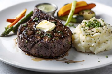 Grilled Steak with Mashed Potatoes and Asparagus