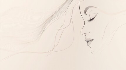 This artwork showcases a minimalist depiction of a female face, characterized by flowing lines that capture elegance and grace. Generative AI