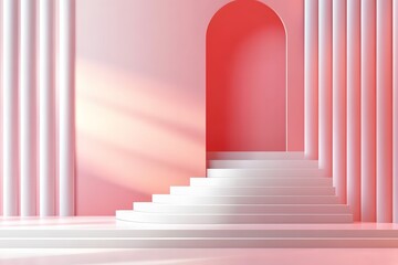 Fototapeta premium A red and pink gradient illustration of the Great Wall, with simple lines, flat illustrations, vector style, and geometric shapes