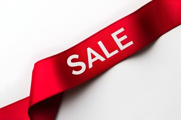 Striking Red SALE Banner on Clean White Background Leaving Ample Negative Space for Text Overlay long title Striking red SALE banner diagonally