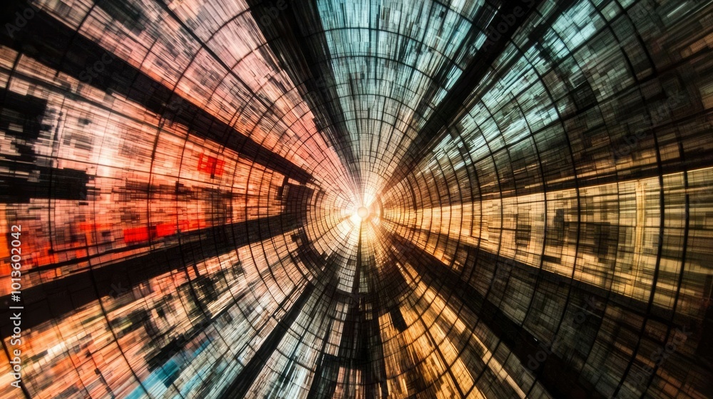 Poster abstract circular pattern of intersecting lines and colors
