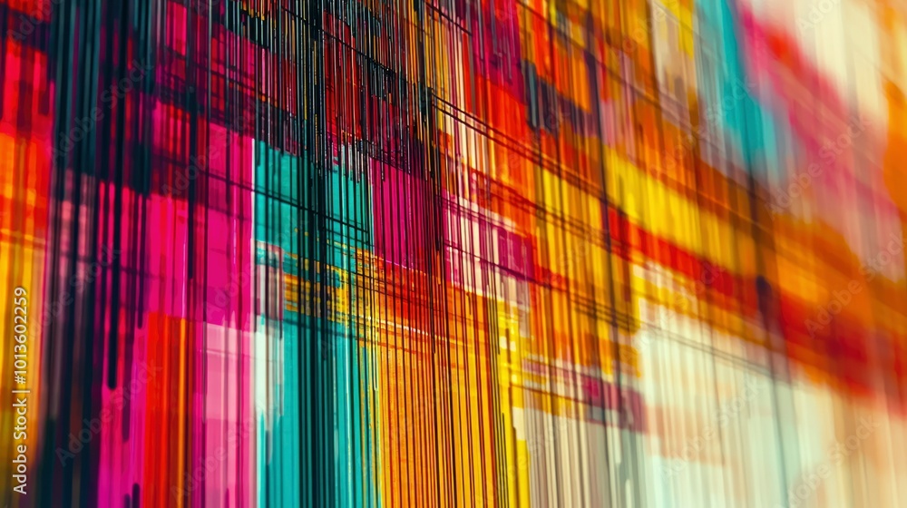 Poster abstract colorful lines and stripes intersecting in a grid pattern
