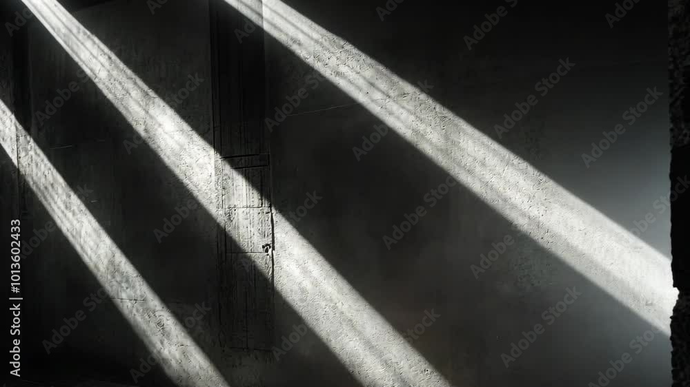 Poster sunlight streams through a window, illuminating a dark room