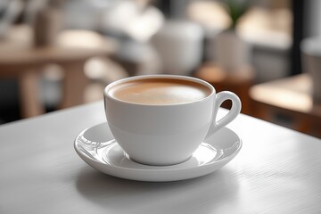 Obraz premium Warm cup of coffee on a saucer resting on a table in a cozy café during the morning hours
