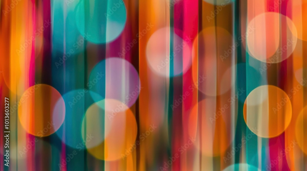 Poster abstract blurred background of vertical stripes and colorful bokeh circles