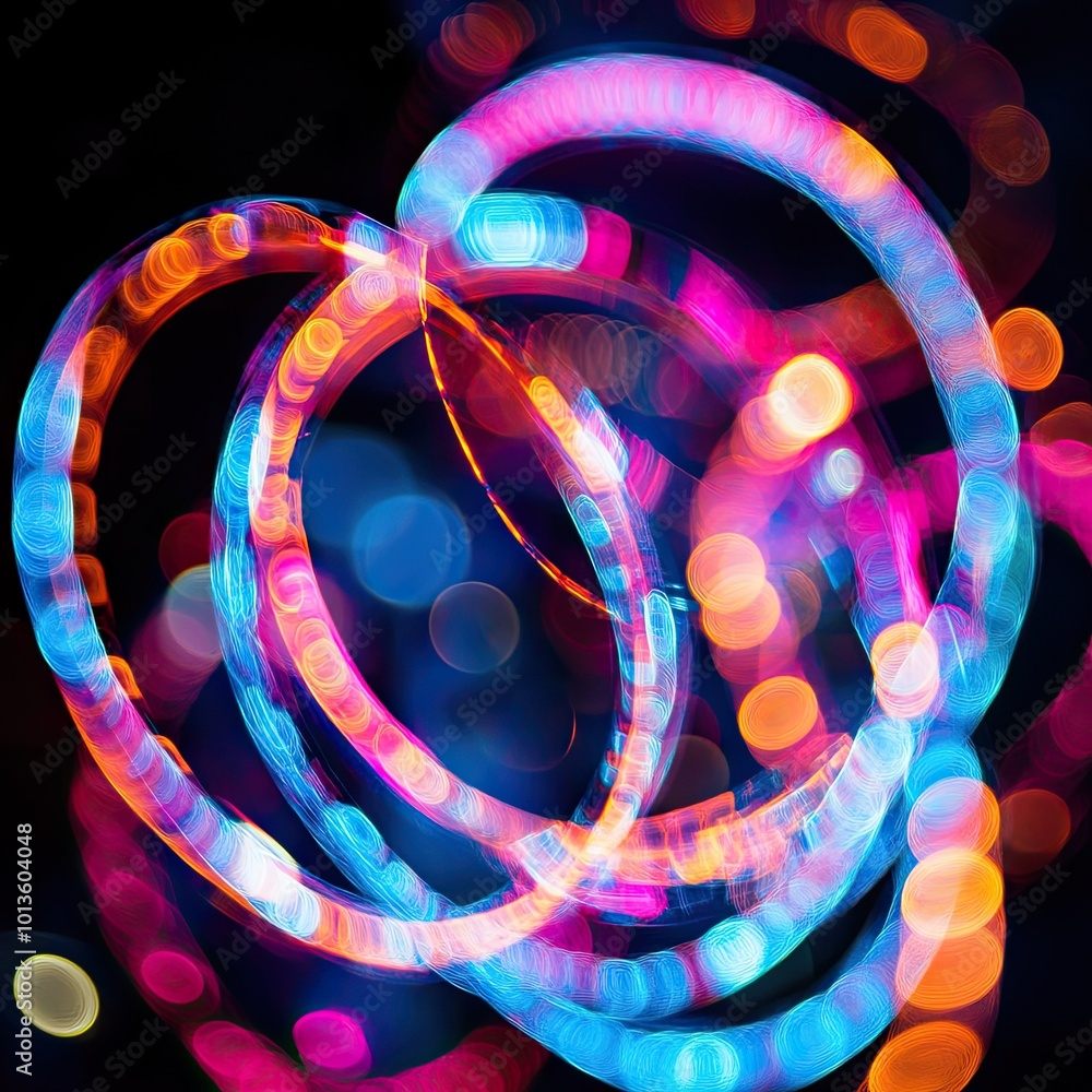 Wall mural vibrant light trails formed in circles, showcasing a playful mix of colors and bokeh effects for dyn