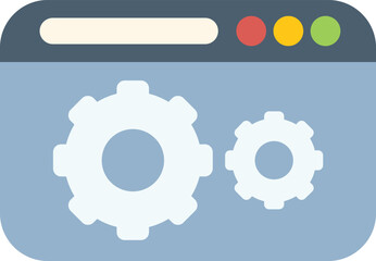 Browser window is displaying a website under construction, symbolized by two cogwheels turning