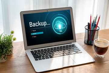 Fototapeta premium Backup Storage Data Internet Technology Business concept. Database storage cloud technology file data transfer sharing, cyber, big data information, internet banking application download upload snugly