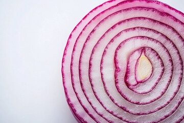 A close up of a red onion with a white center