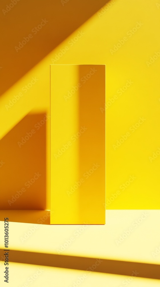 Poster yellow rectangular block with dramatic shadows on a yellow background. minimalist artistic concept
