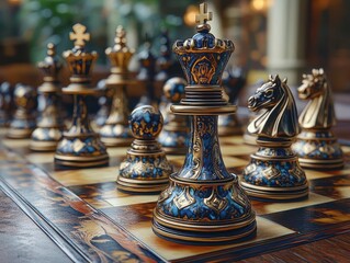 vintagestyle chess game in progress an intense scene captured in fine detail with ornate pieces and an intricately designed board evoking a sense of strategy and competition