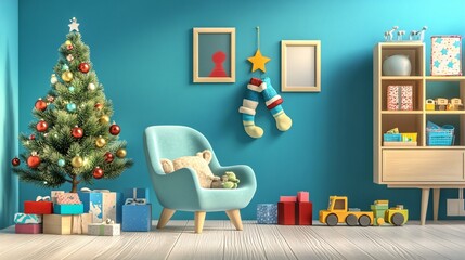 3D Festive Baby Room Decorated with Small Tree