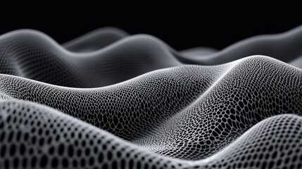 Mesh fabric waves in a complex abstract pattern, creating depth and intrigue.