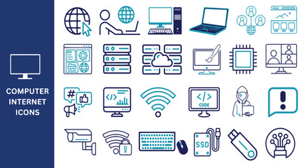 Computer Internet Icon Set. Online, computer, network, website, web design, data collection icons.