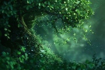 Lush green foliage and branches in a forest with sunlight and bokeh background. Nature photography for design and print. Gymnema. Ayuurveda. Ayurvedic herbs. Generative AI