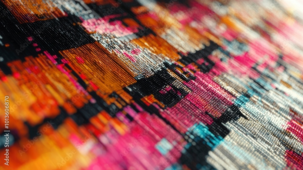 Poster abstract colorful pattern with diagonal lines and a grid-like texture