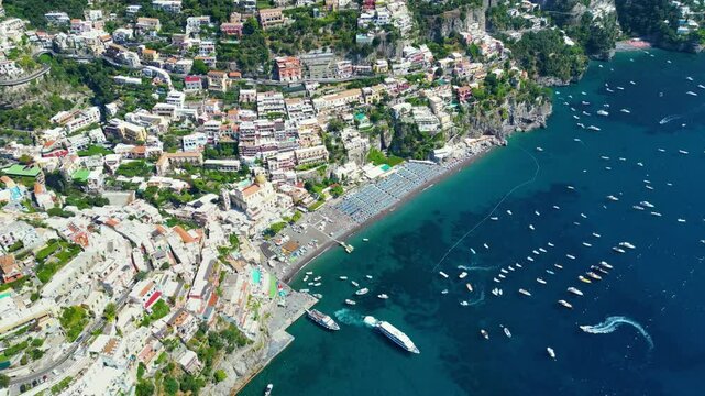 Aerial footage of the Italian town of Positano
