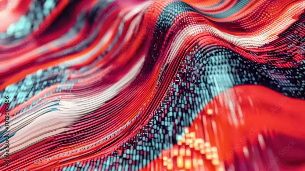 Poster abstract red and blue wavy pattern with a 3d effect