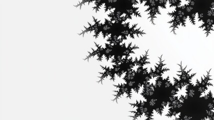 A complex black fractal pattern extends from the corner on a pristine white background, showcasing mathematical beauty.
