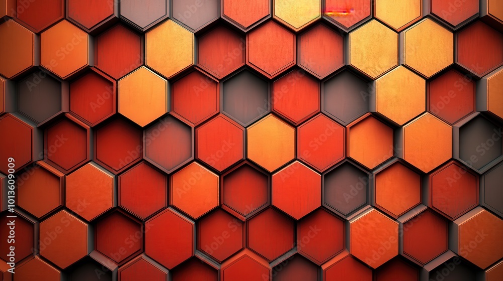 Aufkleber geometric pattern of hexagonal shapes in shades of red and orange