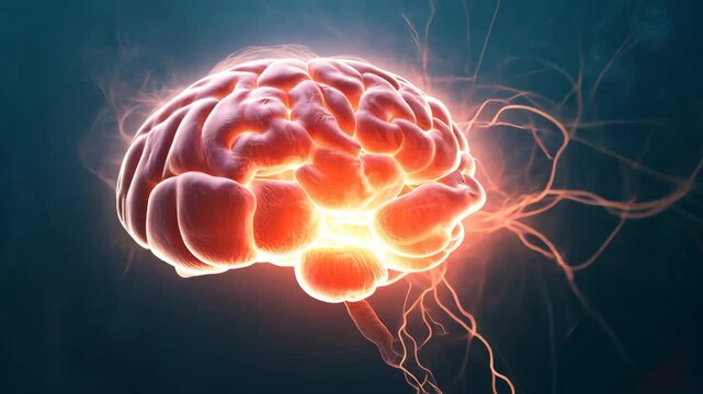 A glowing human brain with intricate details, showcasing the complexity of the human mind