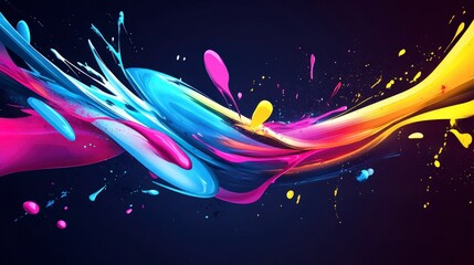 Vibrant splash of colorful paint merging on dark background