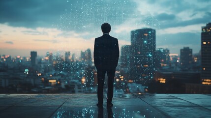 Businessman on a concrete platform, central bank digital currency dashboard, Generative AI