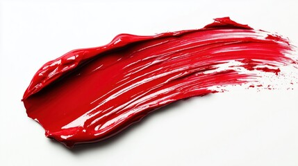 A vibrant red paint stroke with rich, glossy texture spreads across white canvas.