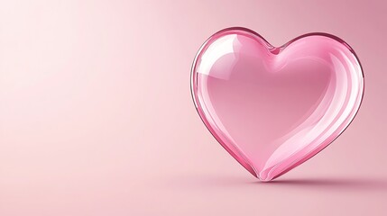 A single pink glass heart on a pink background.