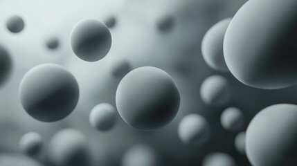 Floating grey spheres with blurred background, abstract concept