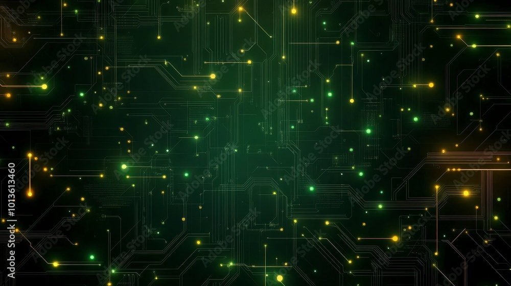 Poster futuristic digital circuit board with glowing lights and technological patterns