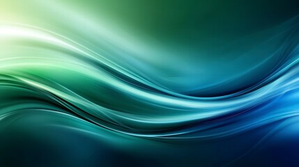 Fototapeta premium Abstract waves of green and blue light in smooth flowing motion