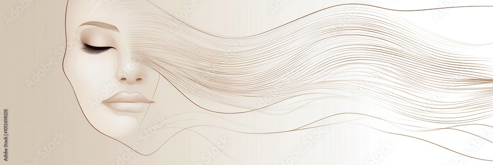 Aufkleber an artistic representation showcases a female face formed by flowing lines, emphasizing tranquility 