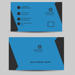 Business card layout design with black and blue color