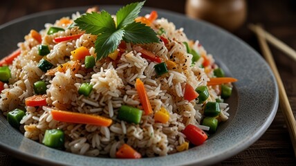 Realistic illustration of a plate of special fried rice served beautifully to stimulate the appetite