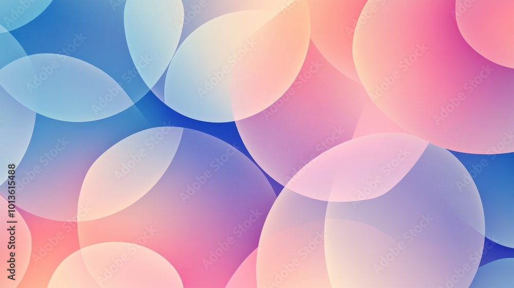 Poster Abstract pastel gradient background with overlapping circles, soft color palette. Modern design concept