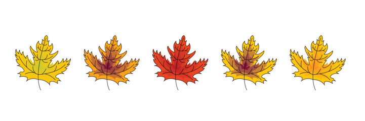 Colorful Gradient Fall Leaves Set: Hand Drawn Vector Foliage Illustrations For Seasonal Design