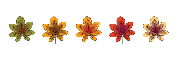 Fototapeta premium Colorful Gradient Fall Leaves Set: Hand Drawn Vector Foliage Illustrations For Seasonal Design