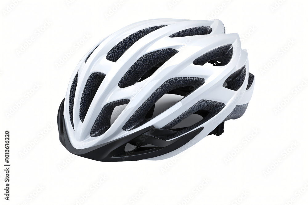 Wall mural isolated bicycle helmet in black, blue, and red on a white background, representing safety and prote