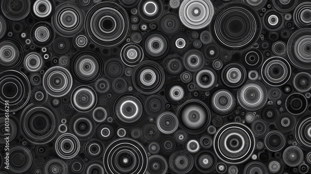 Poster mesmerizing abstract pattern of swirling black and white concentric circles